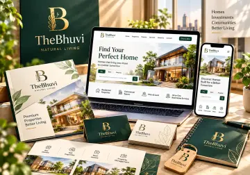 Stationery, a laptop and a phone laid out as a brand identity