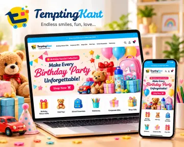 Laptop and phone showing a colourful online store